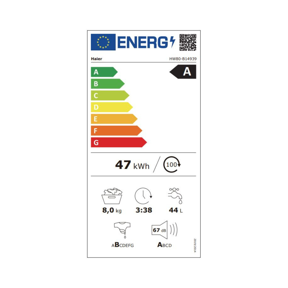 דירוג אנרגיה A - מכונת כביסה Haier HW80B14939