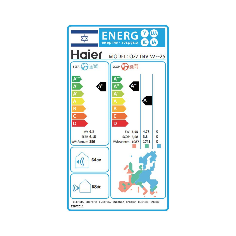 דירוג אנרגיה A++ - מזגן עילי Haier Ozz Inverter Wifi 25	