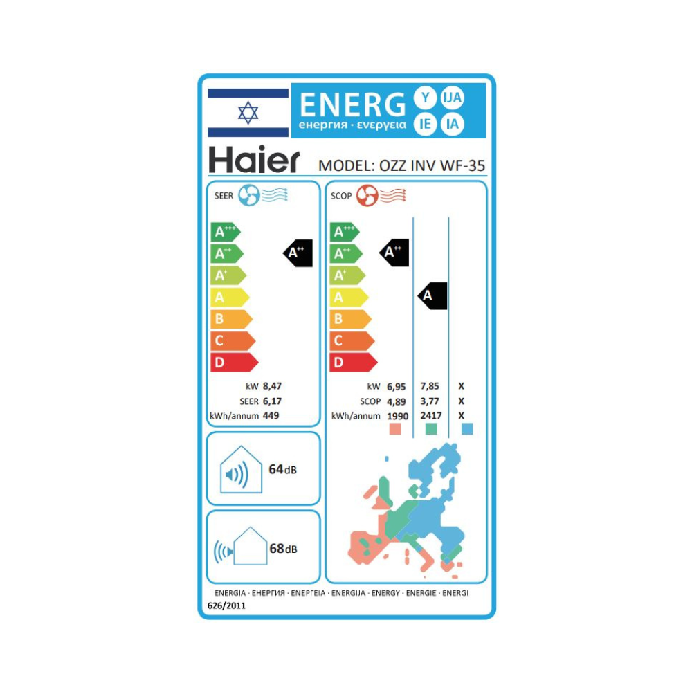 דירוג אנרגיה A++ - מזגן עילי Haier Ozz Inverter Wifi 35	