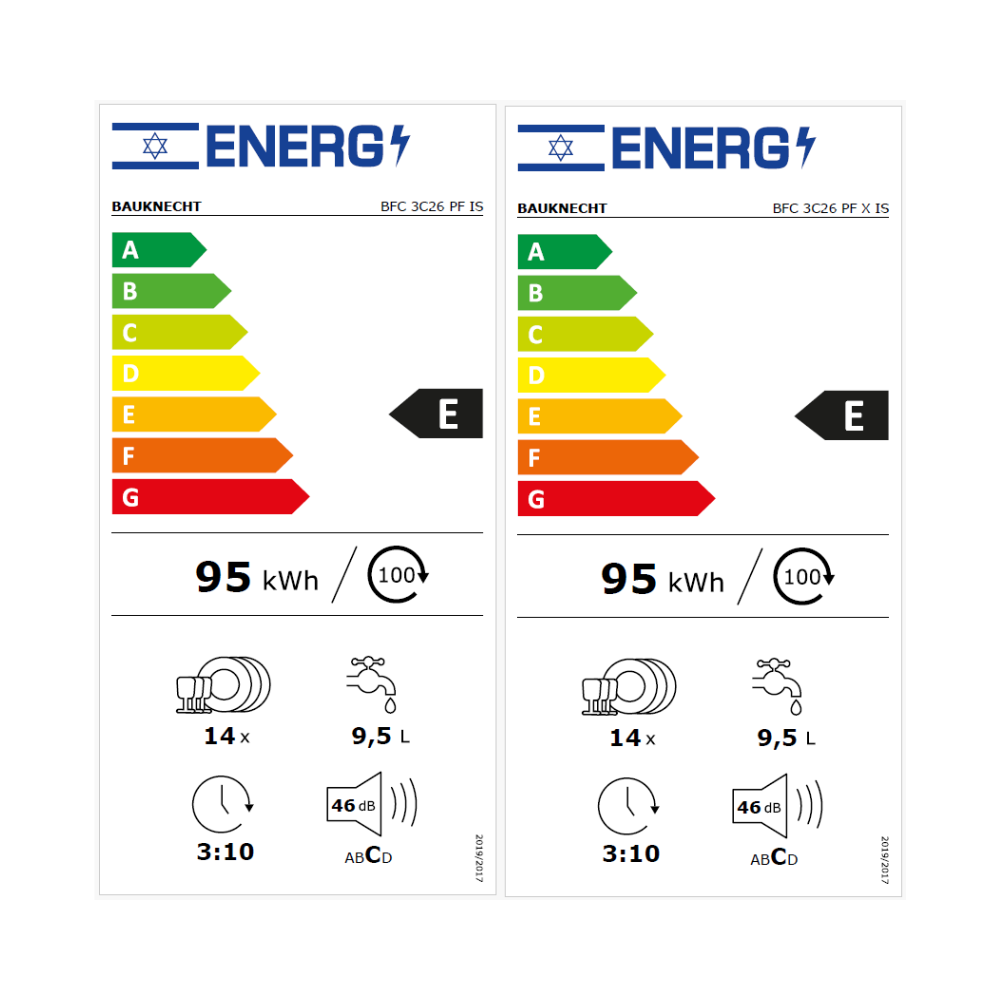 דירוג אנרגיה E - מדיח כלים Bauknecht AUTBFC3C26PF AUTBFC3C26PFX