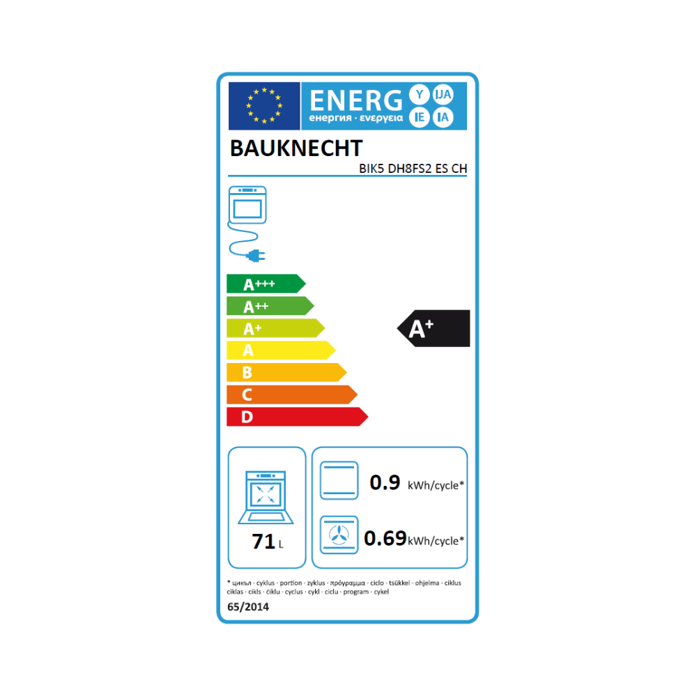 דירוג אנרגיה A - תנור בנוי 15 תוכניות Bauknecht BIK5DH8FS2ES